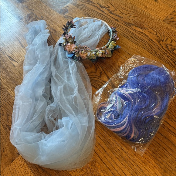 Corpse bride wig, crown, and veil set